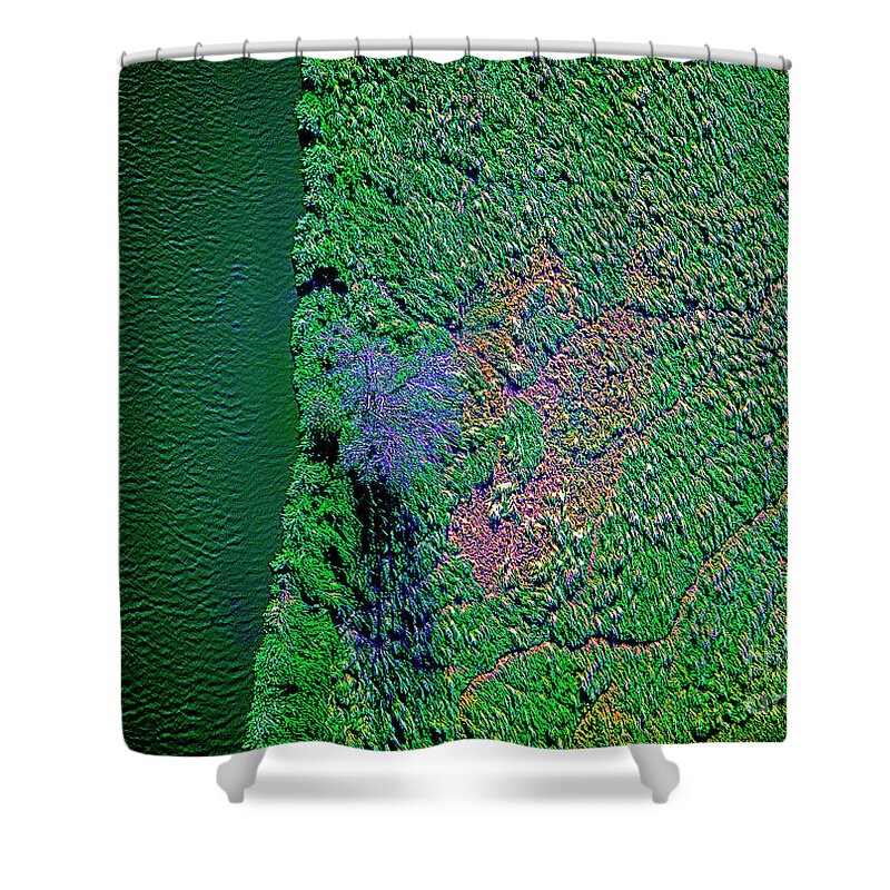 Wind Shower Curtain featuring the photograph Wind Blown Marsh Tree and Water by Tom Jelen