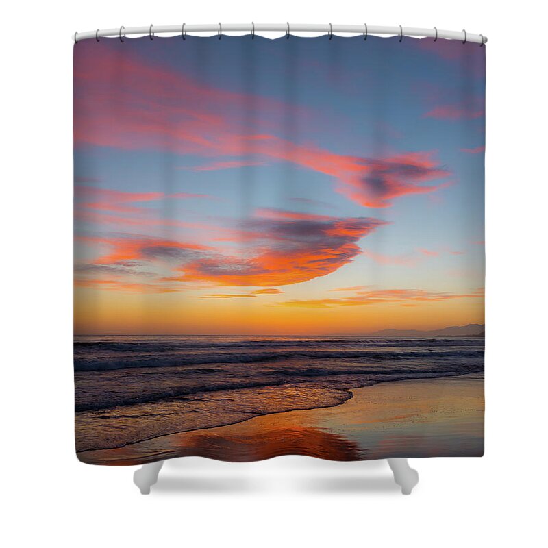 Beach Shower Curtain featuring the photograph Windblown Sunset by David Downs