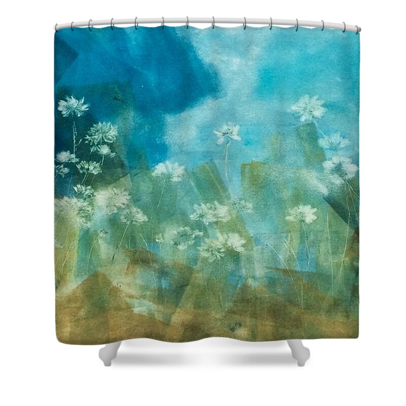 White Flowers Shower Curtain featuring the painting Windflowers by Deb Stroh-Larson