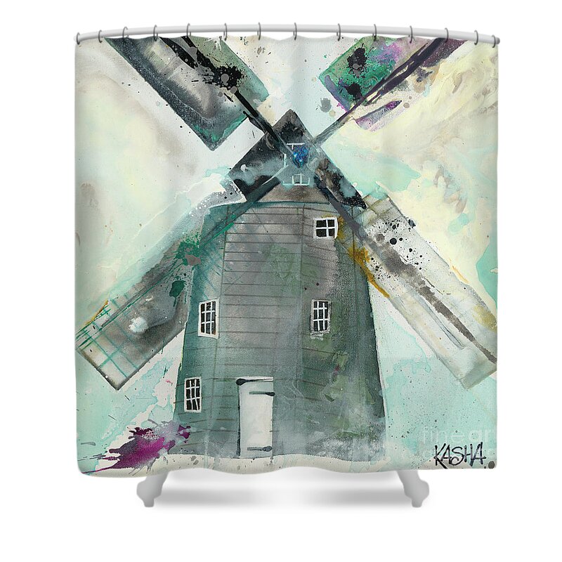 Windmill Shower Curtain featuring the painting Winding Up by Kasha Ritter