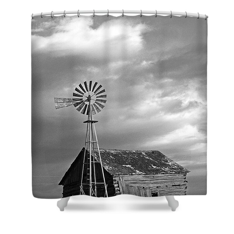 Outdoors Shower Curtain featuring the photograph Windmill and Barn at Sunset by Doug Davidson