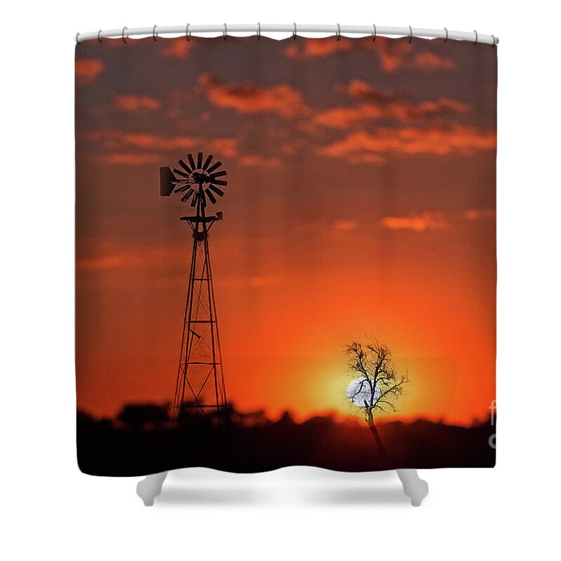 Sun Shower Curtain featuring the photograph Windmill at Sunset by Norma Warden
