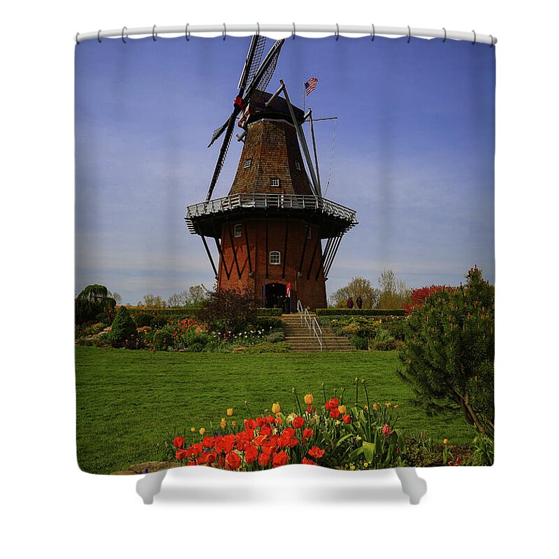 Windmill At Tulip Time Shower Curtain featuring the photograph Windmill at Tulip Time by Rachel Cohen