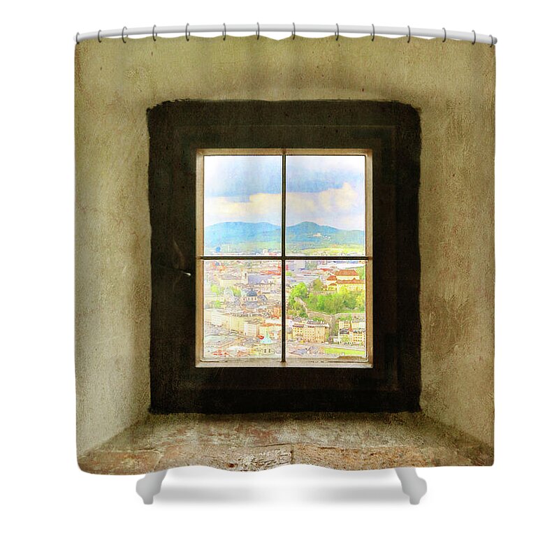 Salzburg Austria Shower Curtain featuring the photograph Window to Salzburg by Brooke T Ryan