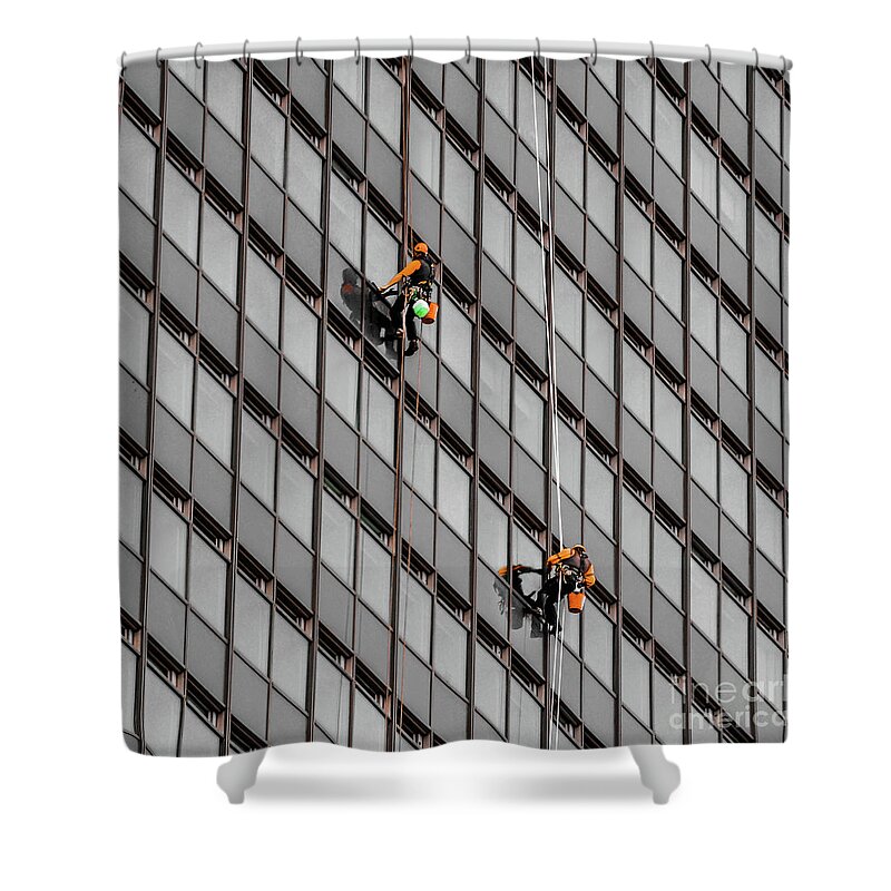 Square Shower Curtain featuring the photograph Window Washers by David Meznarich