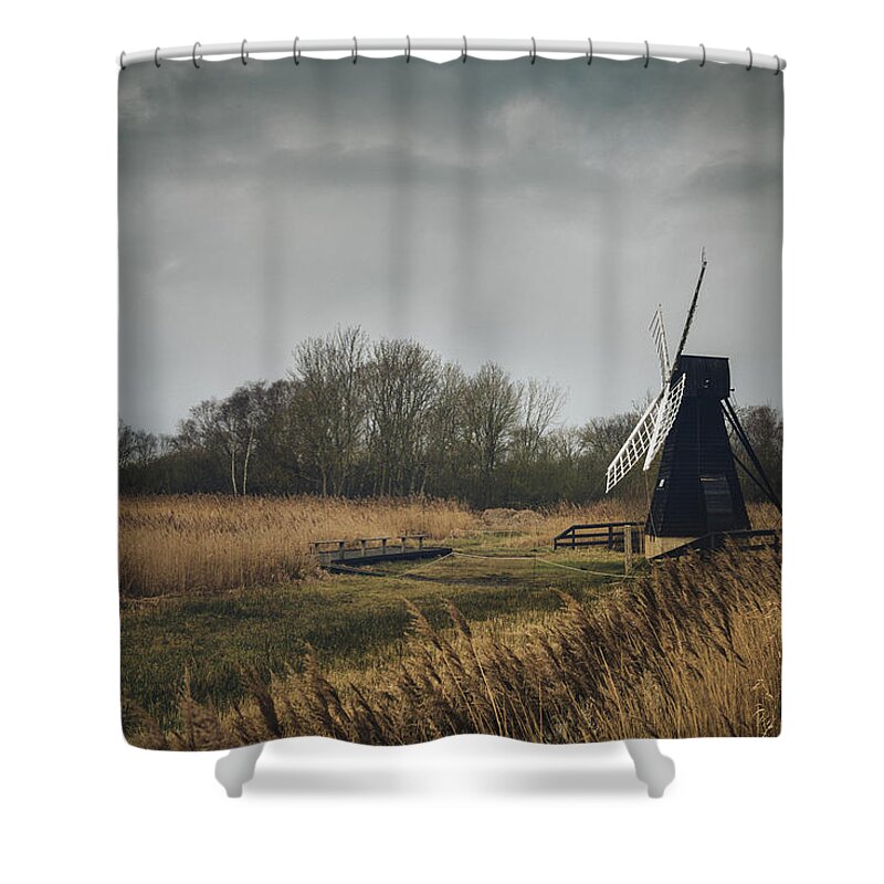 Cambridge Shower Curtain featuring the photograph Windpump by James Billings