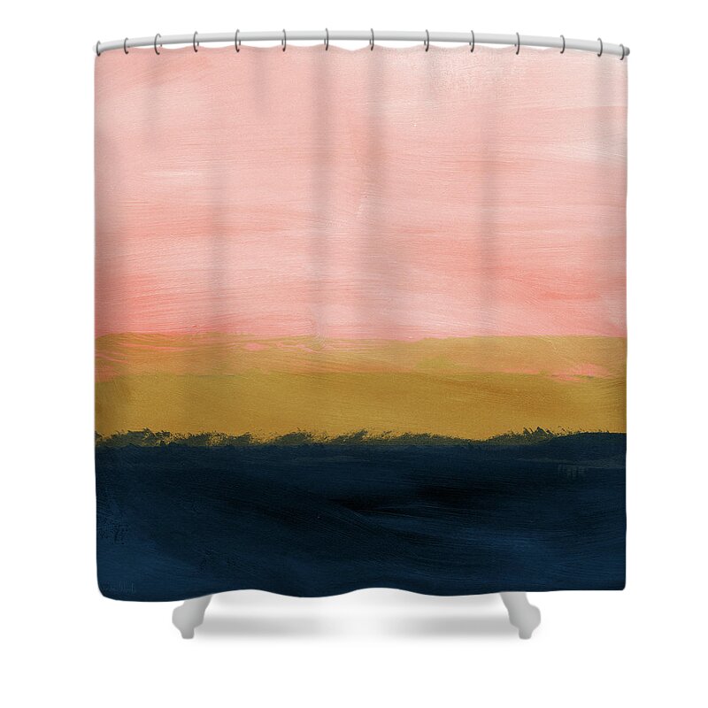 Abstract Shower Curtain featuring the painting Windswept Sunset- Abstract Art by Linda Woods by Linda Woods