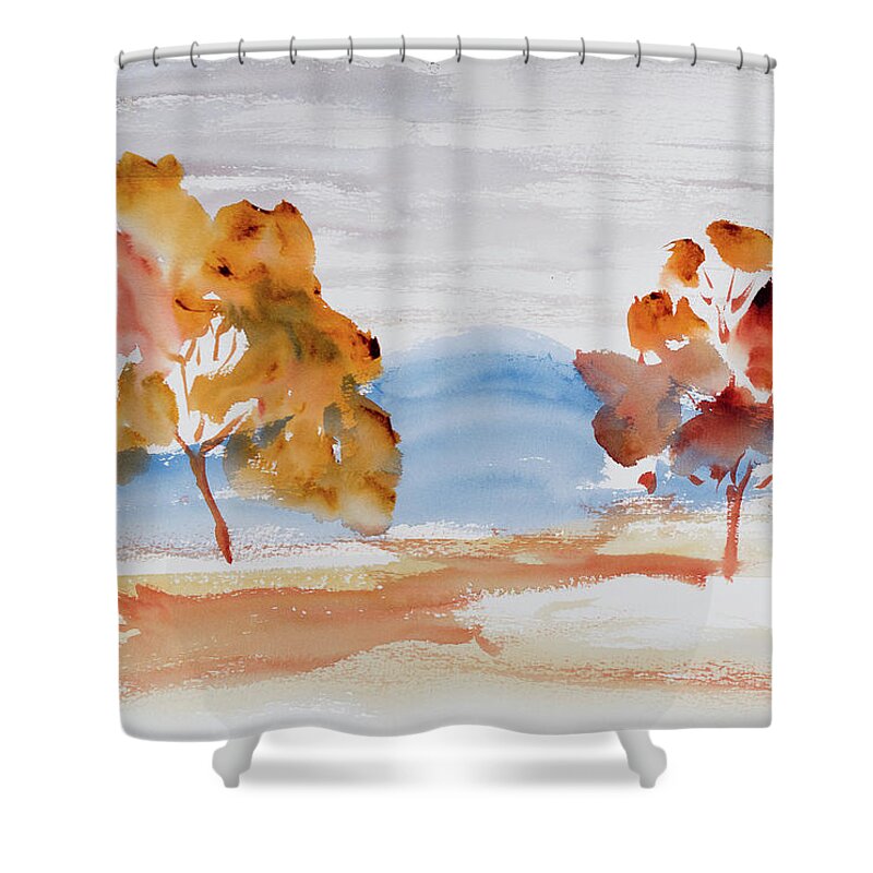 Afternoon Shower Curtain featuring the painting Windy Autumn Colours by Dorothy Darden