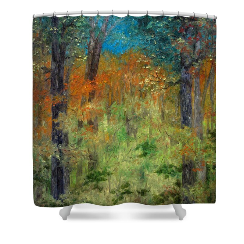 Autumn Shower Curtain featuring the painting Windy Day by FT McKinstry