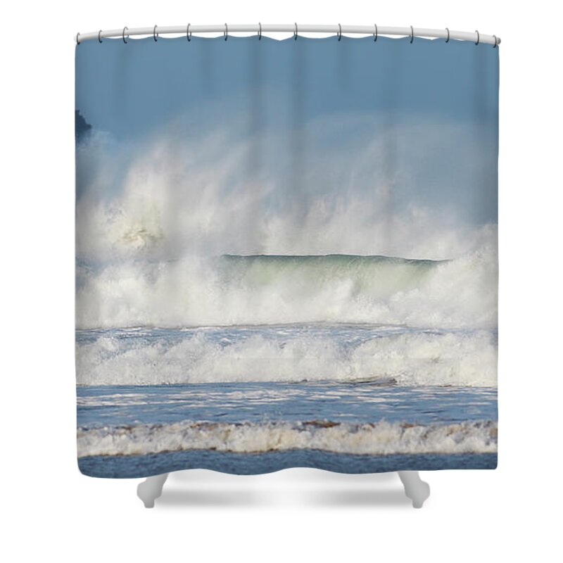 Wind Shower Curtain featuring the photograph Windy Seas in Cornwall by Nicholas Burningham