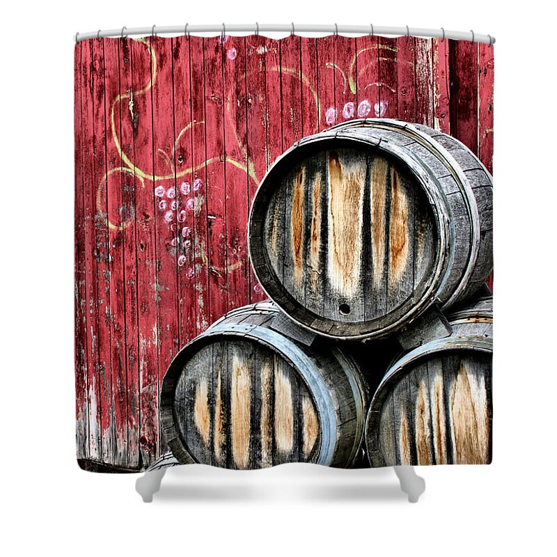 Wine Shower Curtain featuring the photograph Wine Barrels by Doug Hockman Photography