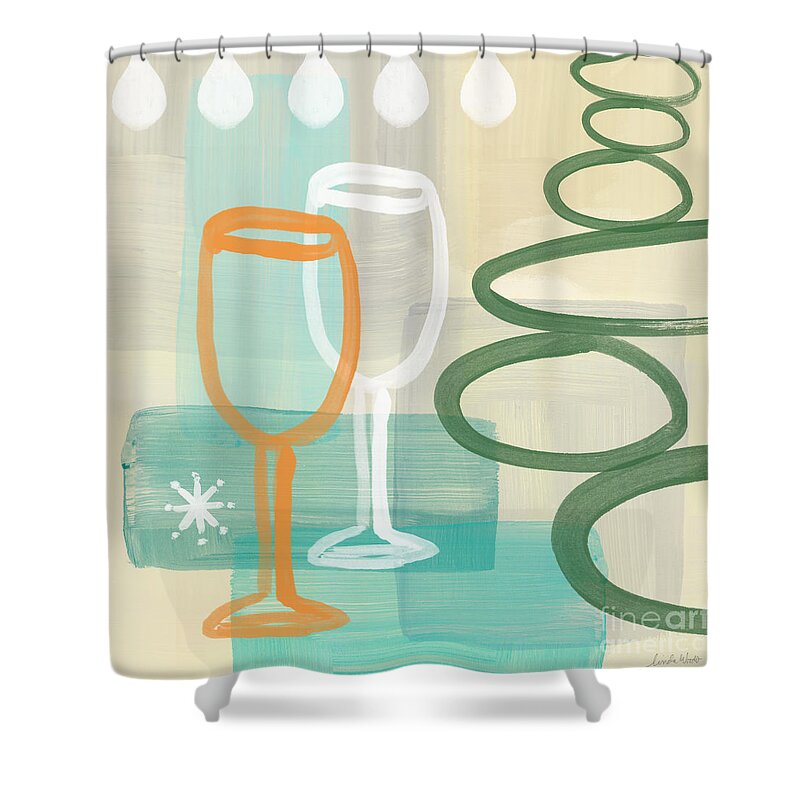 Wine Shower Curtain featuring the painting Wine For Two by Linda Woods