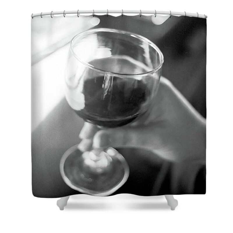 Black And White Shower Curtain featuring the photograph Wine In Hand by Frank DiMarco