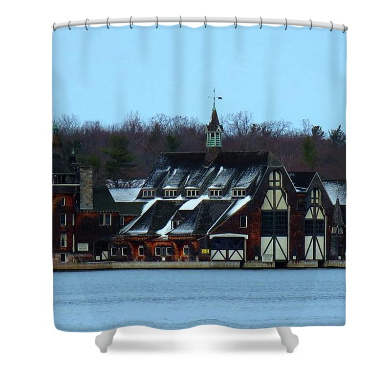 Thousand Islands Shower Curtain featuring the photograph Snow on Boldt Castle Yacht House by Dennis McCarthy