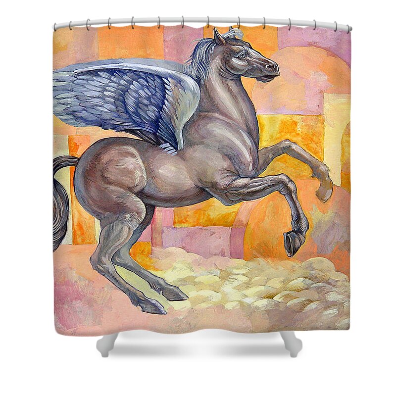 Horse Shower Curtain featuring the painting Winged Horse by Filip Mihail