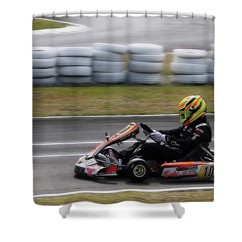 Wingham Go Karts Shower Curtain featuring the photograph Wingham Go Karts 02 by Kevin Chippindall