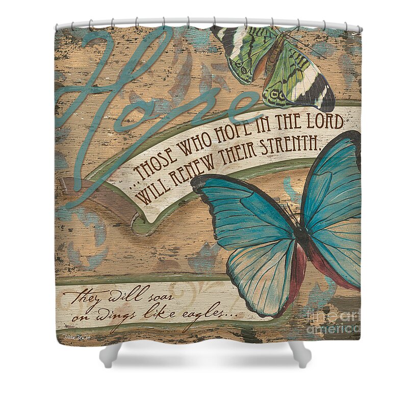 Butterfly Shower Curtain featuring the painting Wings of Hope by Debbie DeWitt