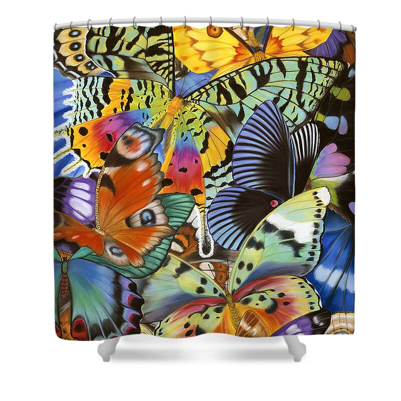 Butterflies Shower Curtain featuring the painting Wings of the world by Lucy Arnold
