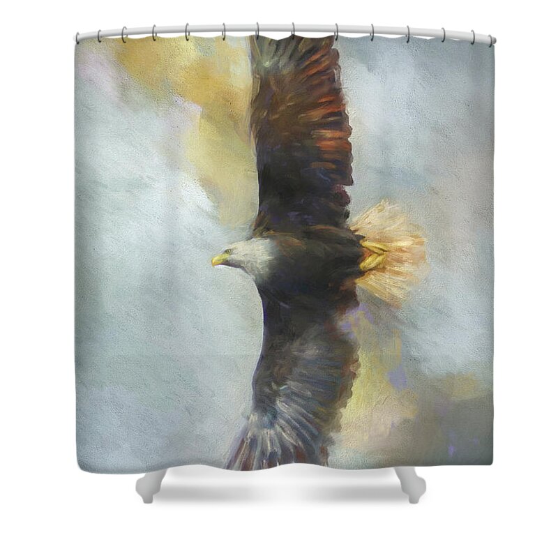 Jai Johnson Shower Curtain featuring the painting Wingspan Bald Eagle Art by Jai Johnson