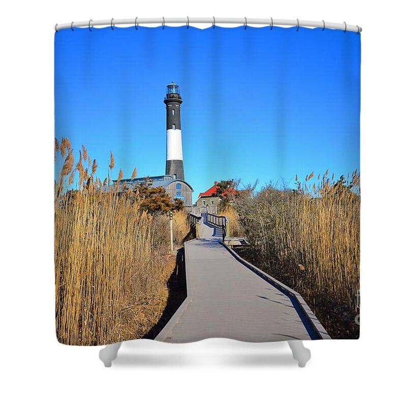 Featured Shower Curtain featuring the photograph Winter Afternoon at the Fire island Lighthouse by Stacie Siemsen