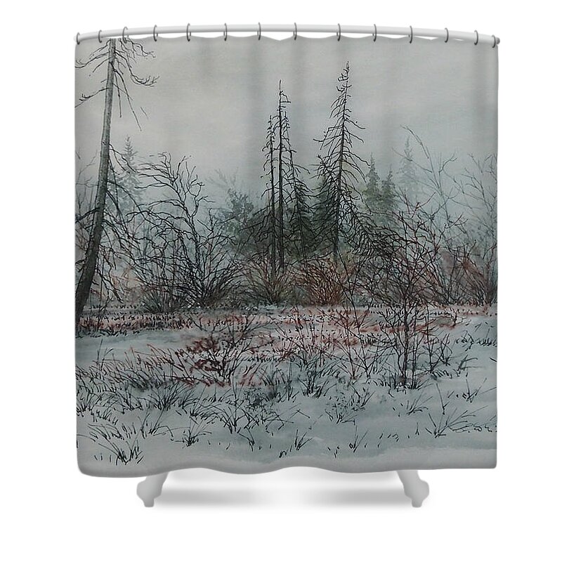 Pen And Wash Shower Curtain featuring the painting Winter, Alberta by E Colin Williams ARCA