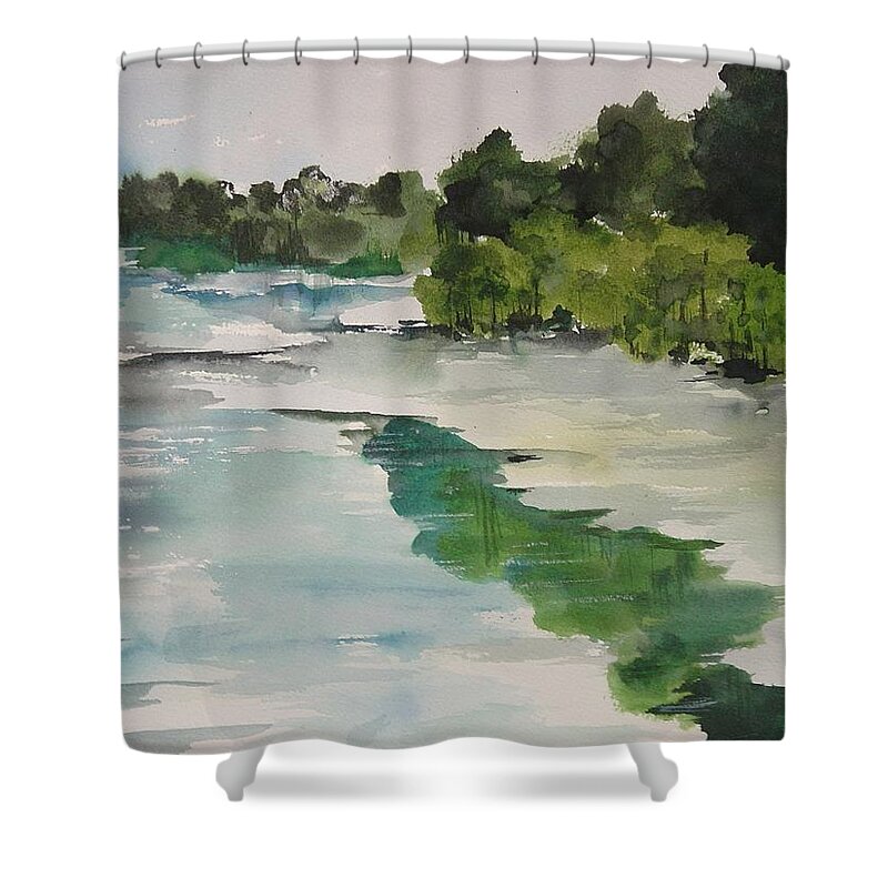 Melting Snow Shower Curtain featuring the painting Winter and Water by Robin Miller-Bookhout