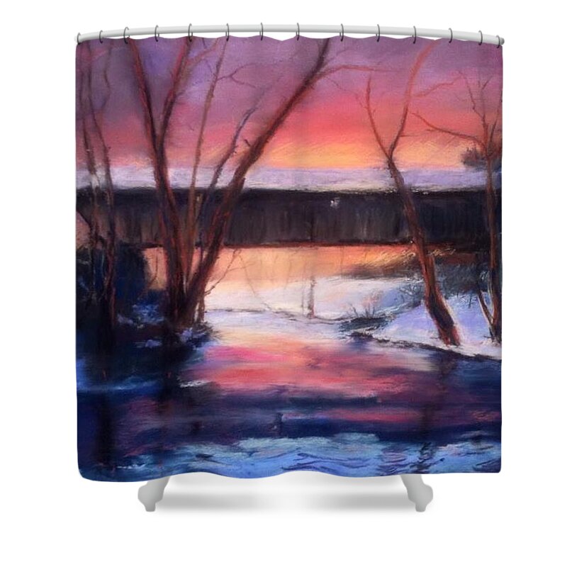 Landscape Shower Curtain featuring the painting Winter at Bennett's Mill by Gail Kirtz