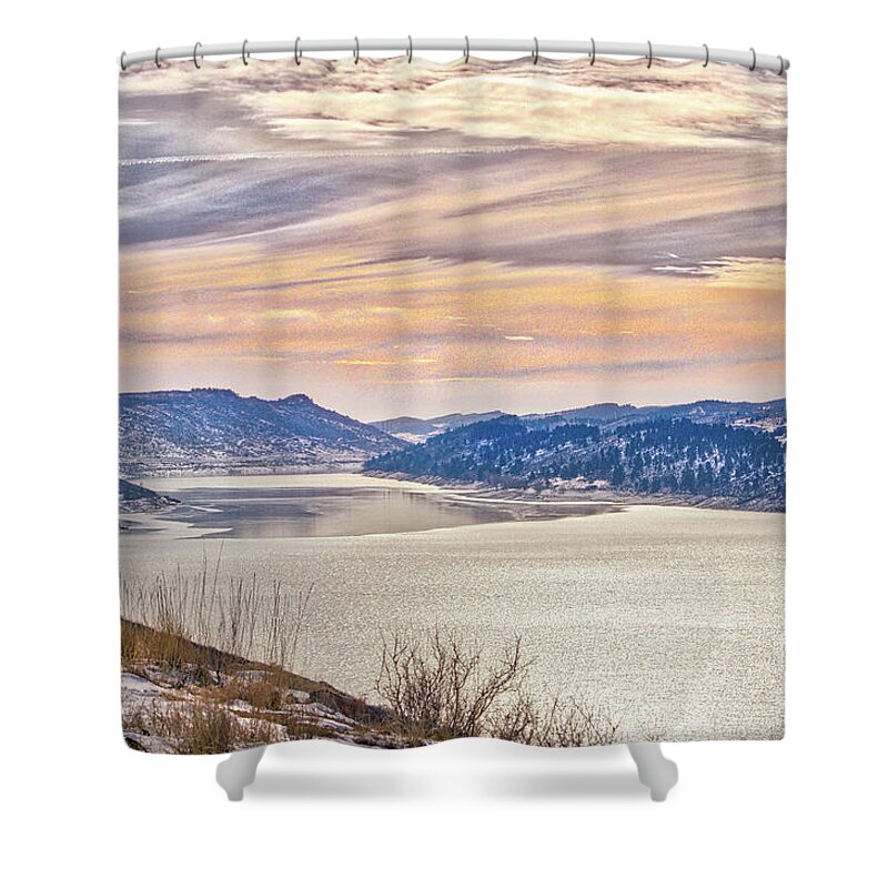 Winter Shower Curtain featuring the photograph Winter at Horsetooth Reservior by Cindy Schneider