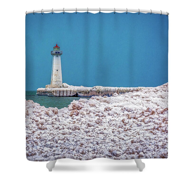 Harbour Shower Curtain featuring the photograph Winter at Sodus Point by Roger Monahan