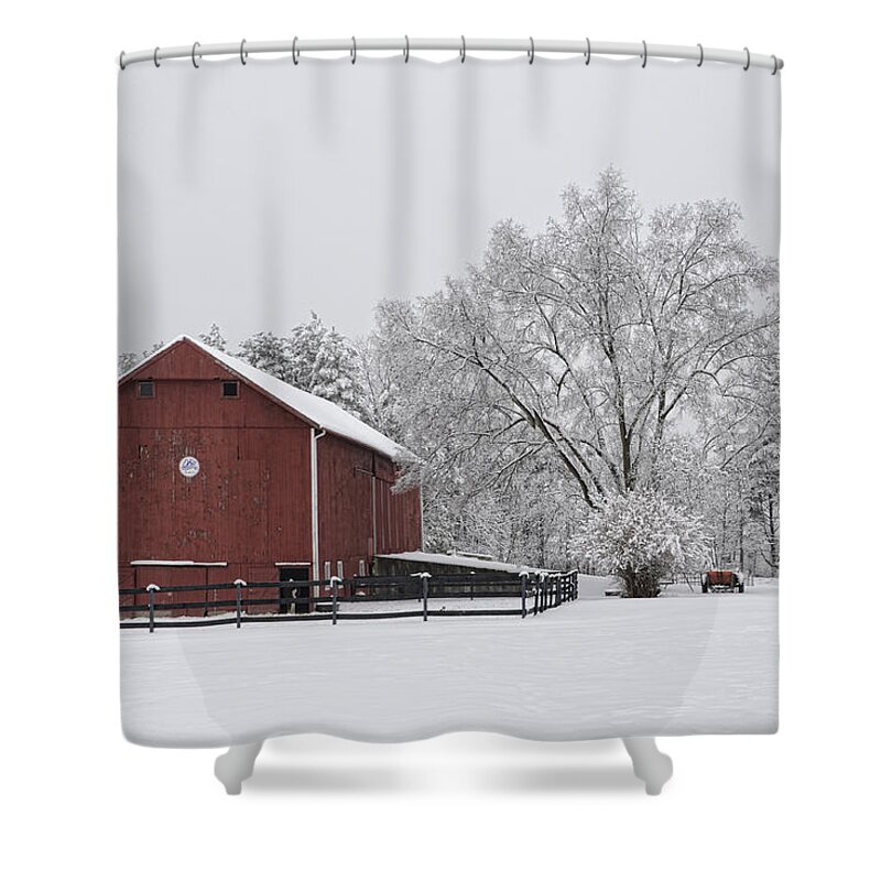 Winter Barn Shower Curtain featuring the photograph Winter Barn by Ann Bridges