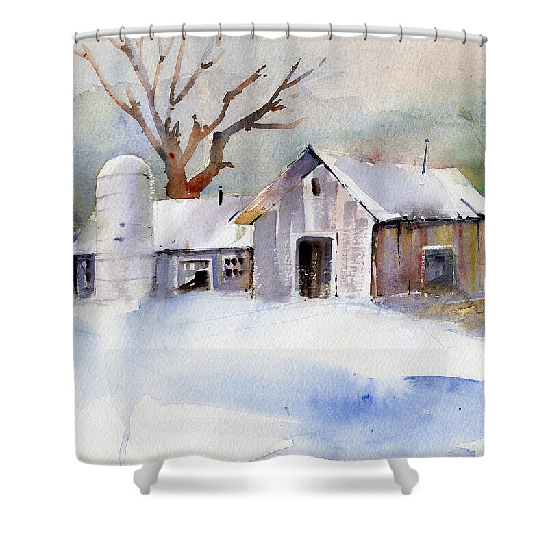 New England Scenes Shower Curtain featuring the painting Winter Barn by P Anthony Visco