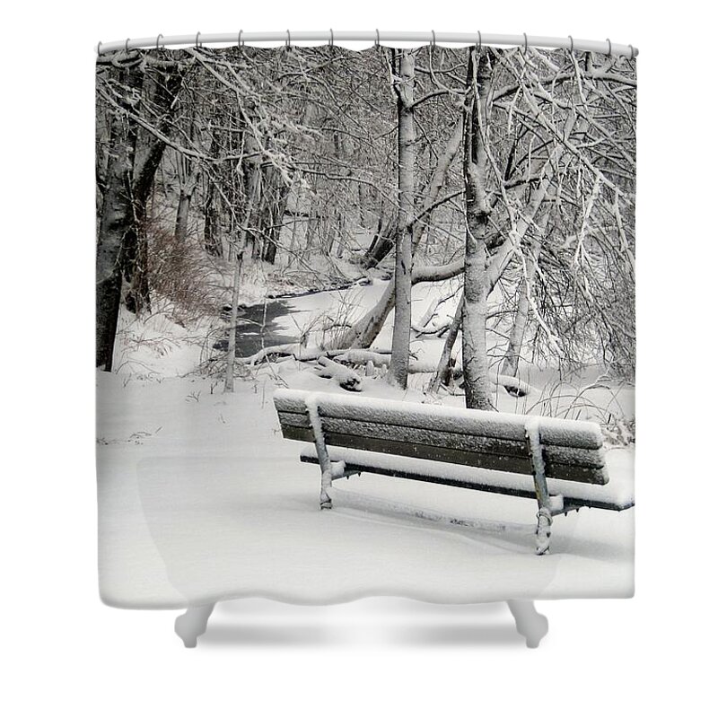 Winter Bench Shower Curtain featuring the photograph Winter Bench by Suzanne DeGeorge