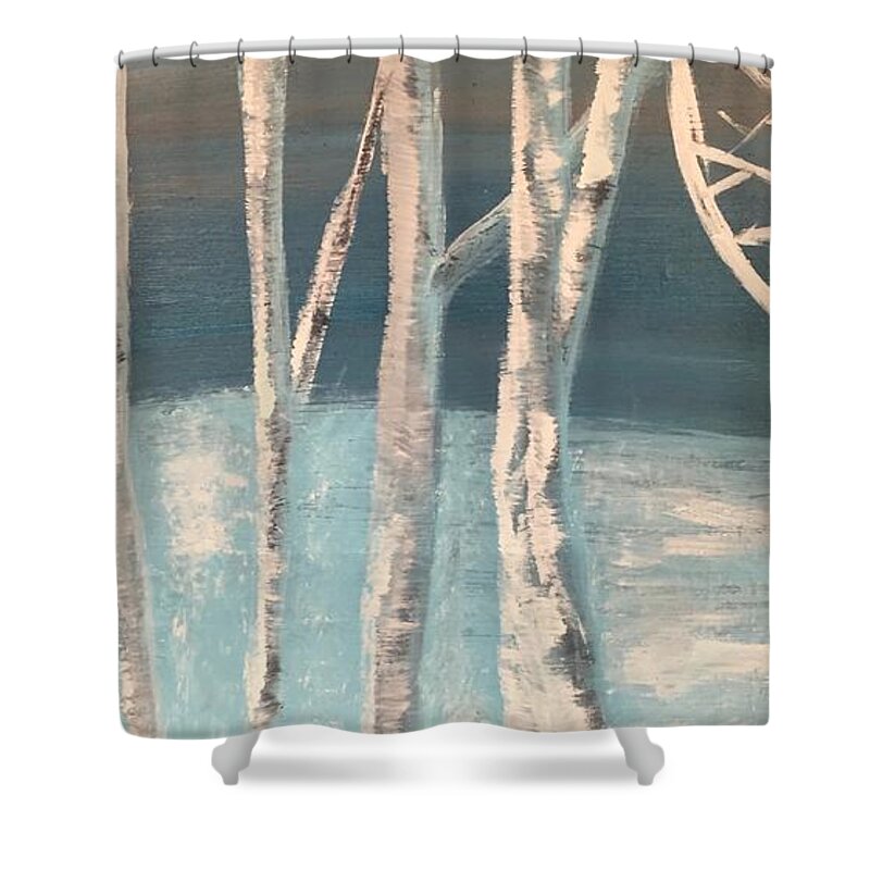 Winter Birches Shower Curtain featuring the painting Winter Birches by Paula Brown