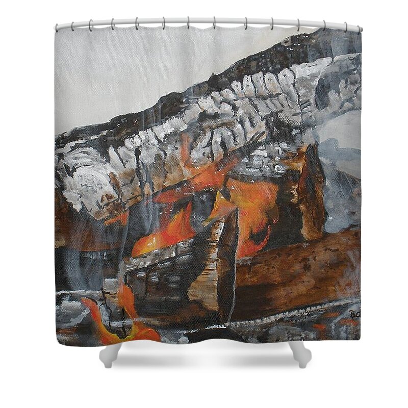 Fire Shower Curtain featuring the painting Winter Campfire by Betty-Anne McDonald