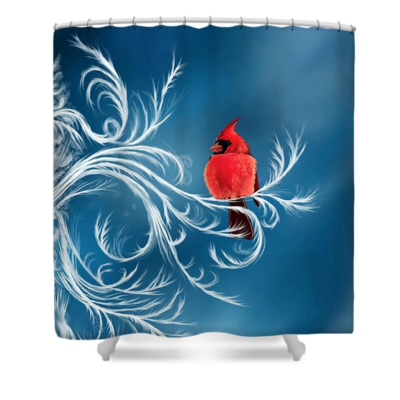 Bird Shower Curtain featuring the digital art Winter Cardinal by Norman Klein
