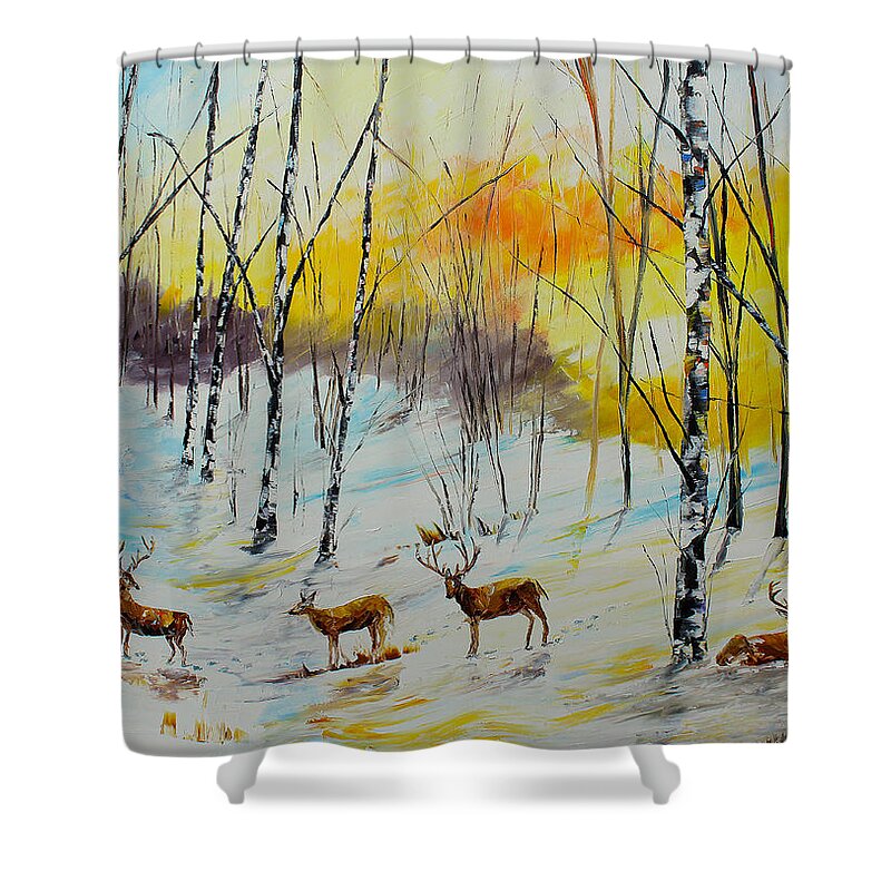 City Paintings Shower Curtain featuring the painting Winter Deer by Kevin Brown