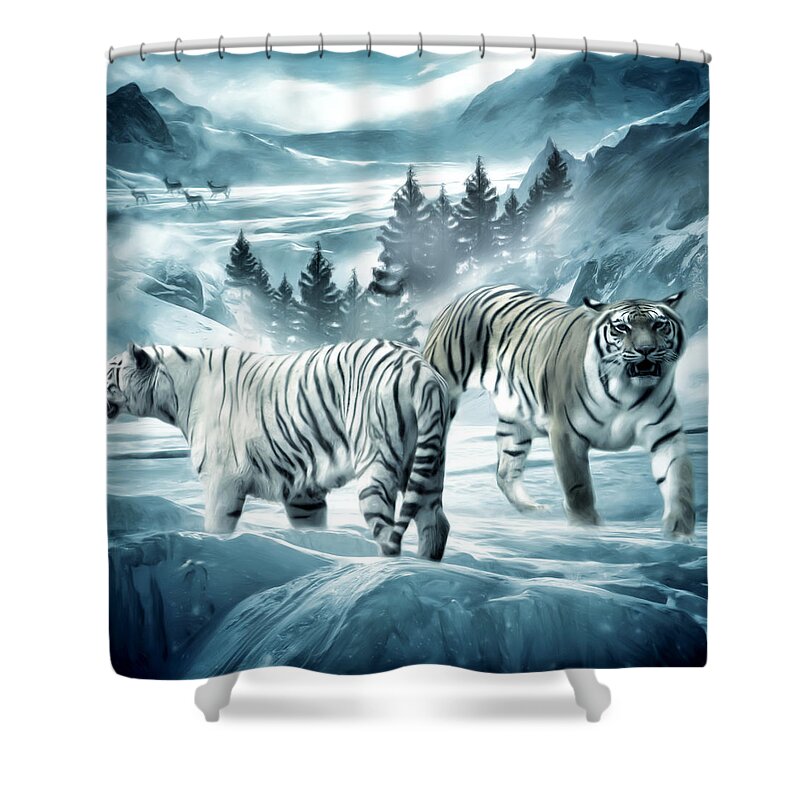 Tiger Shower Curtain featuring the photograph Winter Deuces by Lourry Legarde