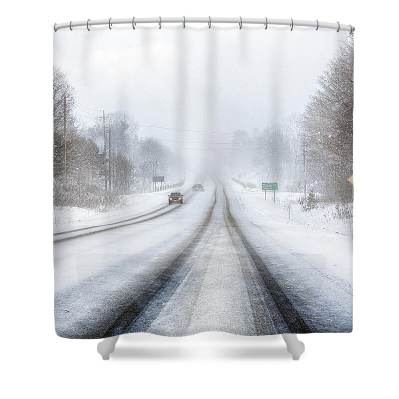 Winter Shower Curtain featuring the photograph Winter driving in Canada by Tatiana Travelways