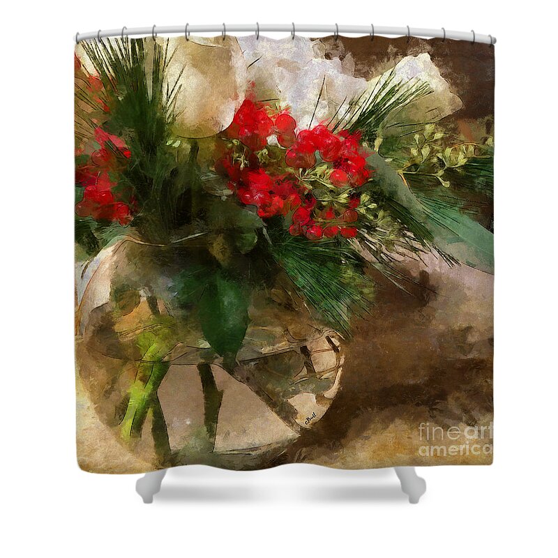 Flowers Shower Curtain featuring the photograph Winter Flowers in Glass Vase by Claire Bull