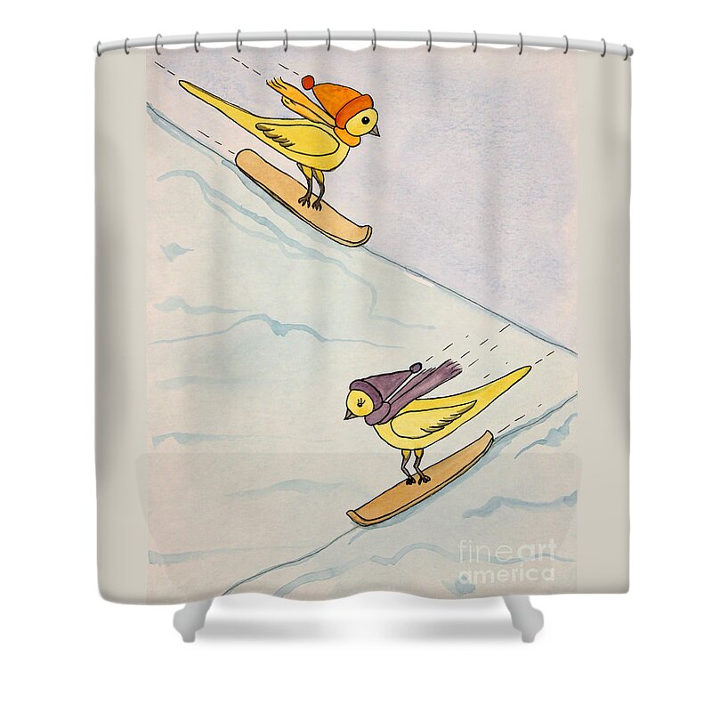 Bird Shower Curtain featuring the painting Winter Fun by Norma Appleton