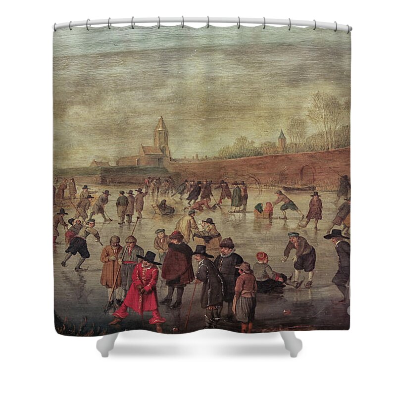 Art Shower Curtain featuring the photograph Winter fun painting by Barend Avercamp by Patricia Hofmeester