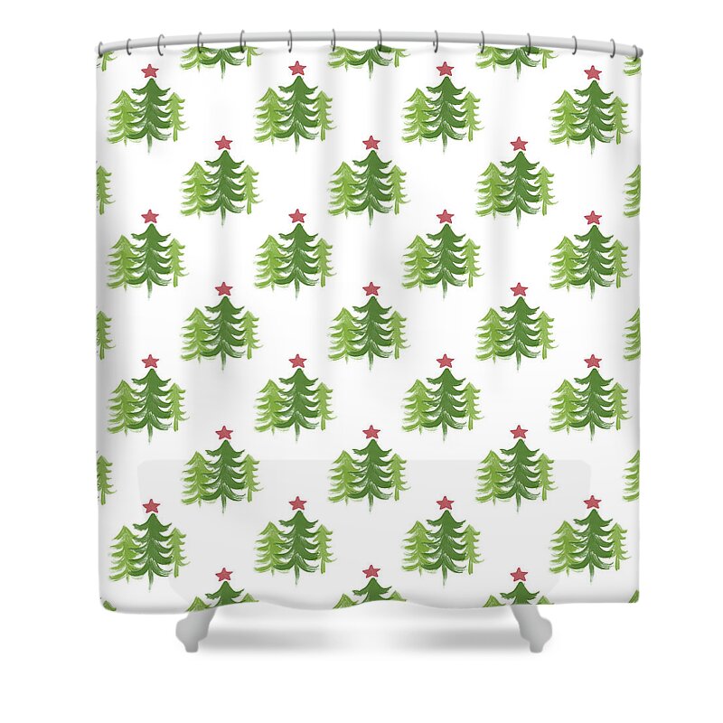 Winter Shower Curtain featuring the painting Winter Holiday Trees 2- Art by Linda Woods by Linda Woods