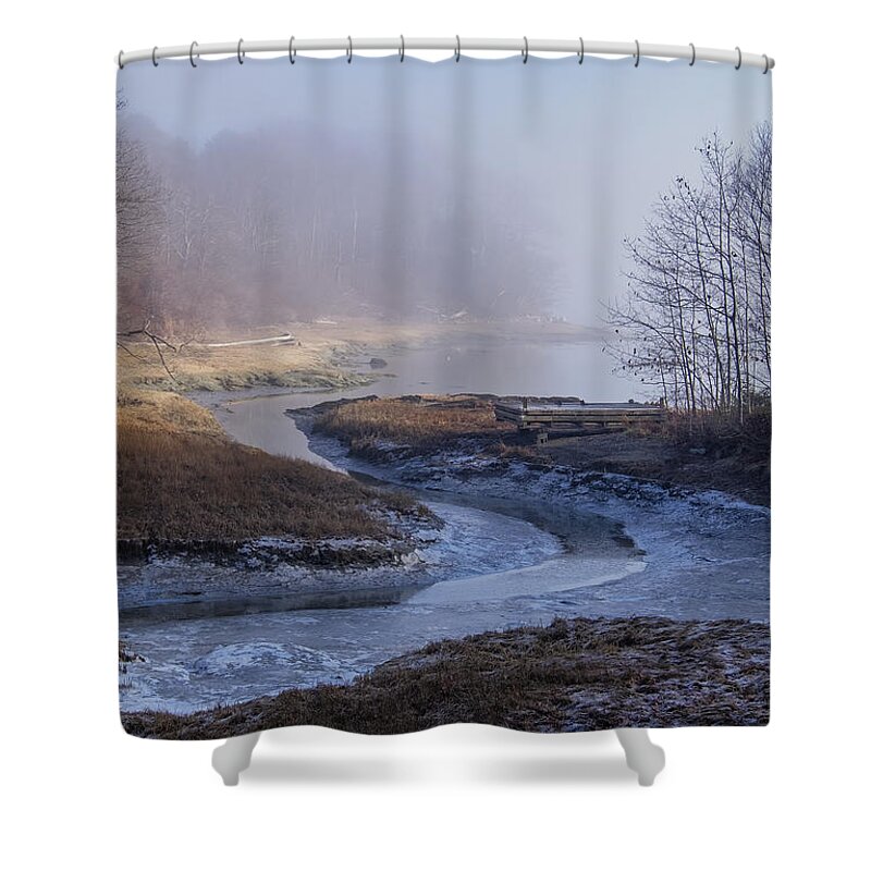 Maine Lobster Boats Shower Curtain featuring the photograph Winter Inlet by Tom Singleton