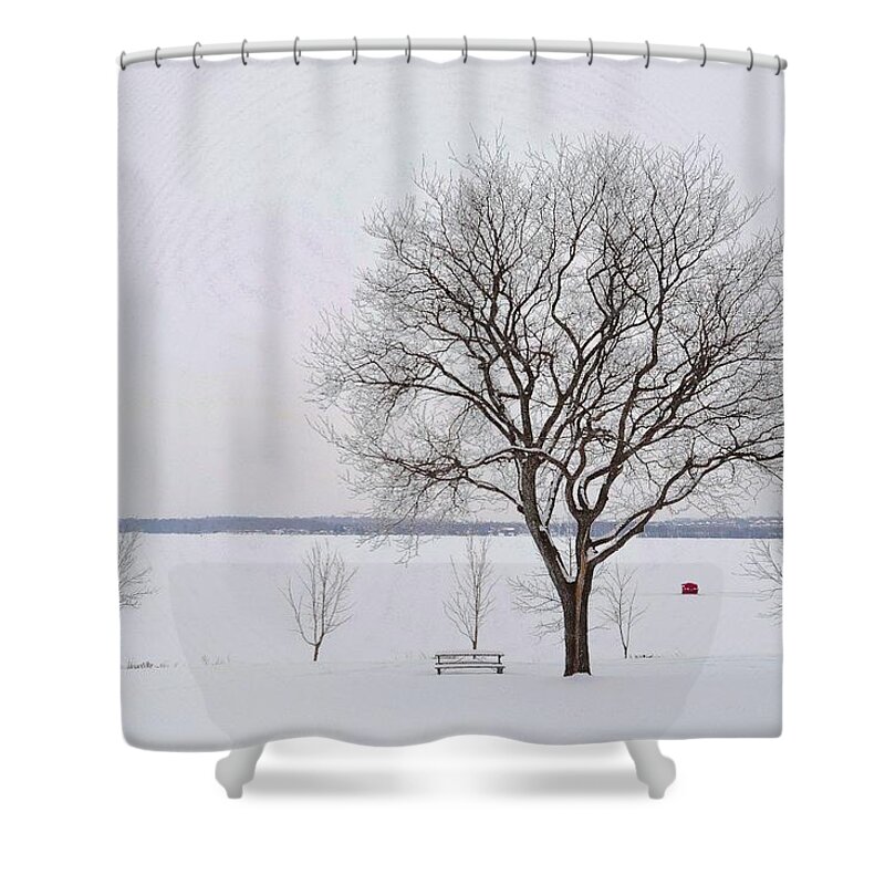 Abstract Shower Curtain featuring the digital art Winter Landscape In Barrie by Lyle Crump
