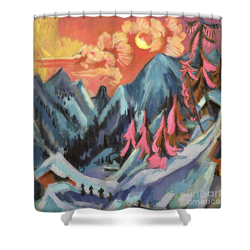 Winter Shower Curtain featuring the painting Winter Landscape in Moonlight by Ernst Ludwig Kirchner