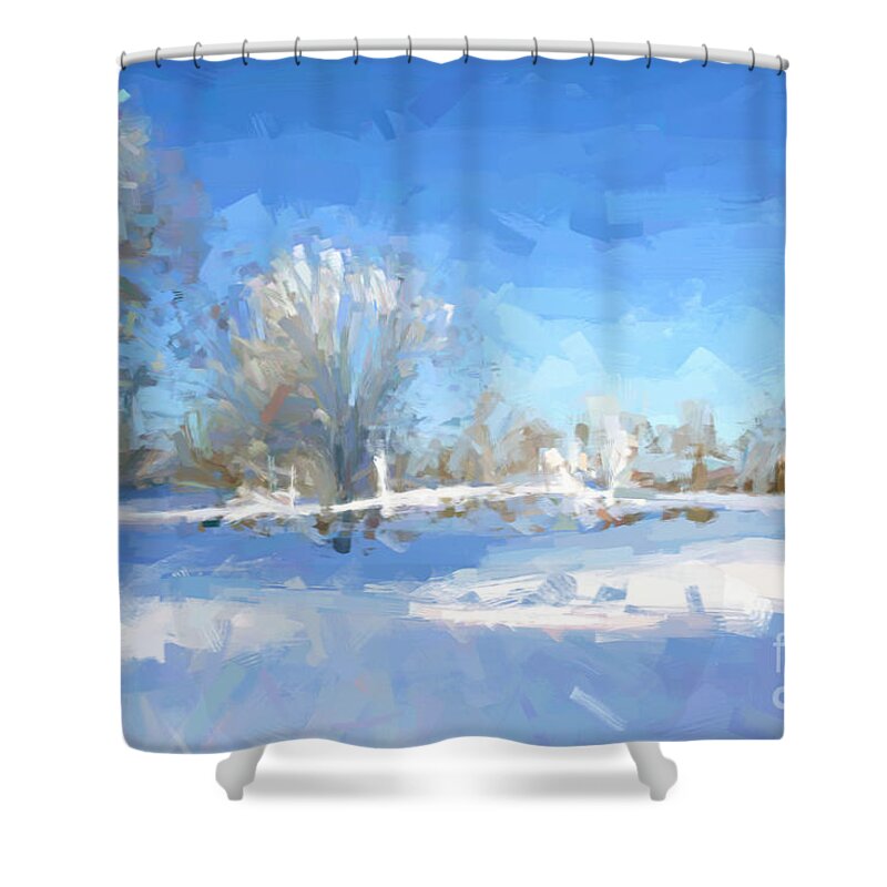 Snow Shower Curtain featuring the digital art Winter landscape by Roger Lighterness