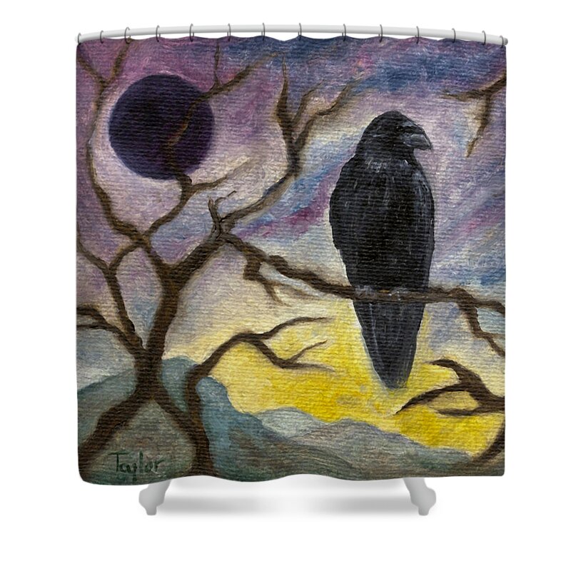 Moon Shower Curtain featuring the painting Winter Moon Raven by FT McKinstry