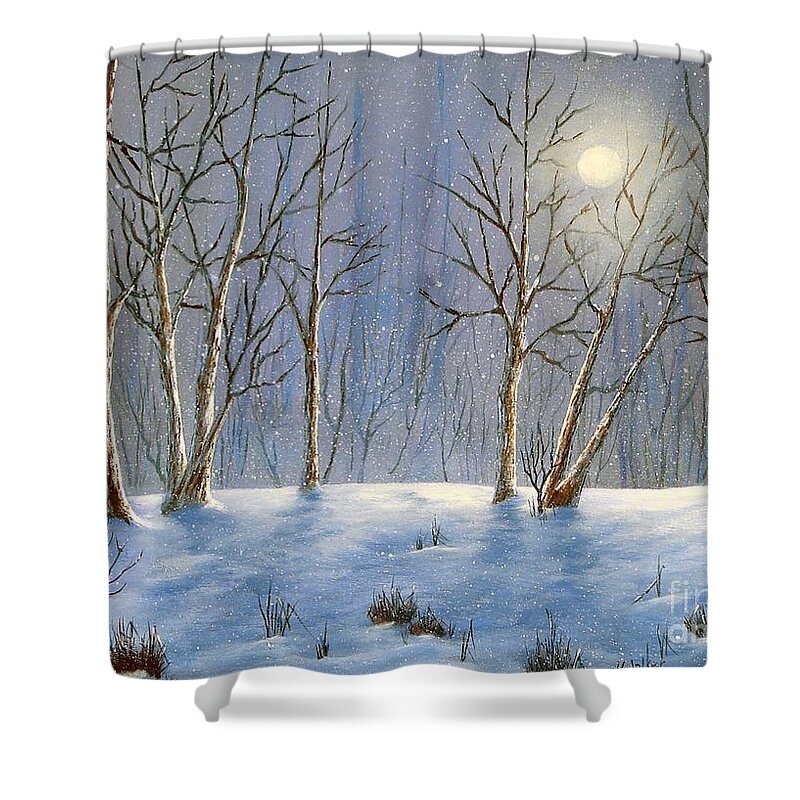 Landscape Shower Curtain featuring the painting Winter Night by Jerry Walker