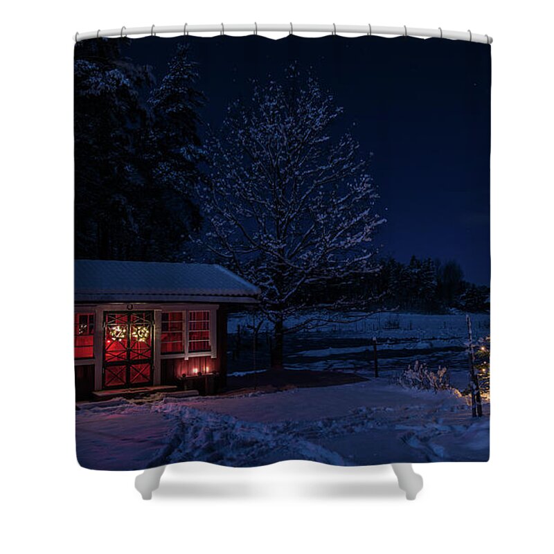 Christmas Shower Curtain featuring the photograph Winter night by Torbjorn Swenelius
