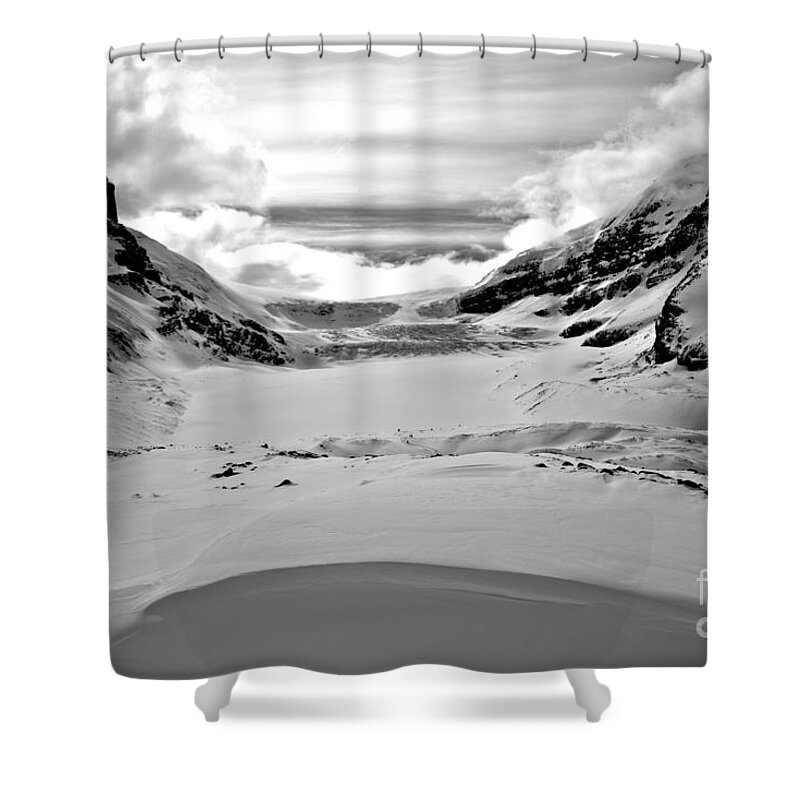 Athabasca Glacier Shower Curtain featuring the photograph Winter Perfection Black And White by Adam Jewell